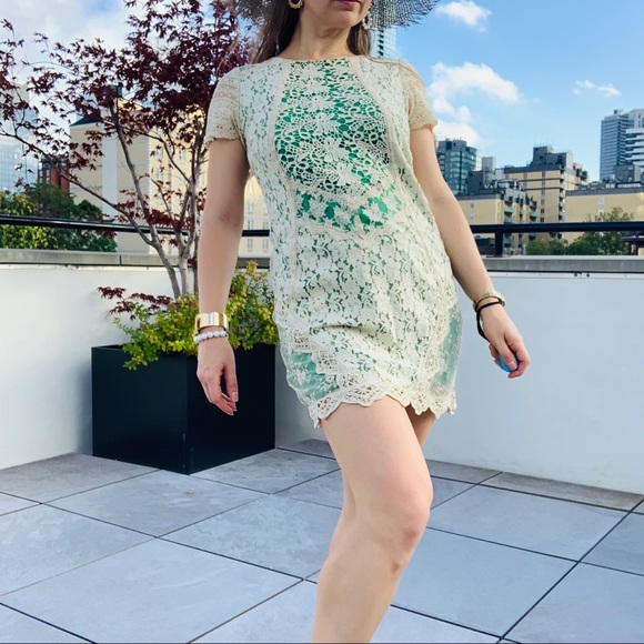 Anthro Champagne & Strawberry Emerald Ivory Lace - Picture 9 of 16